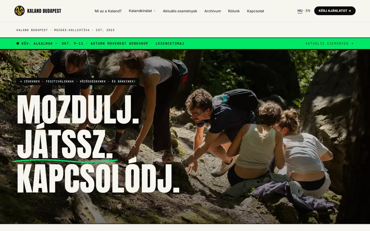 A Kaland Budapest nyitóoldala